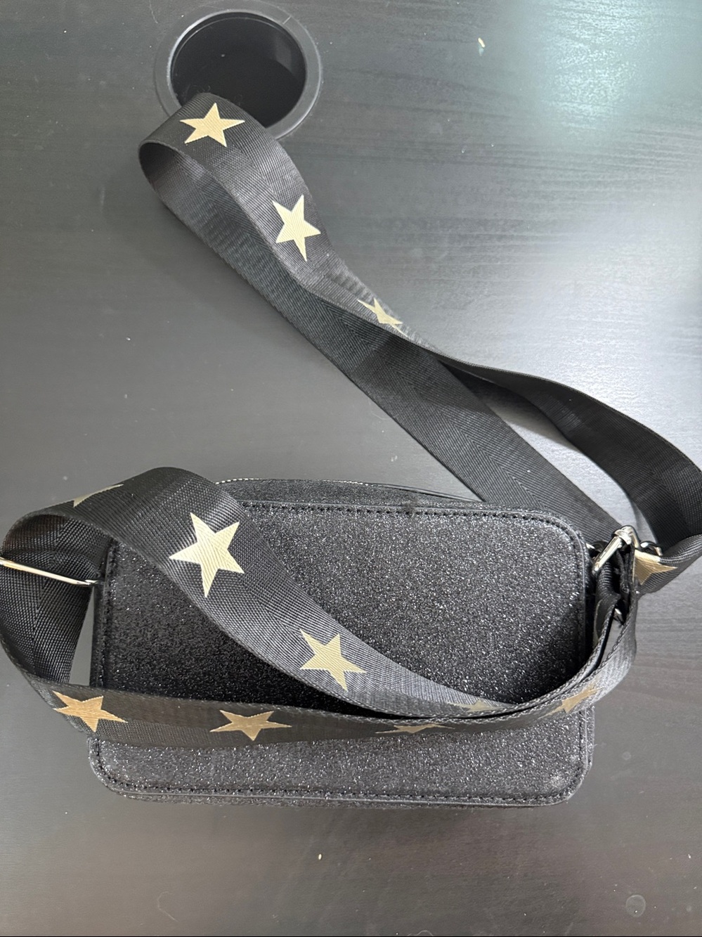 Black Star Crossbody Bag with Patterned Strap - Picture 12 of 12